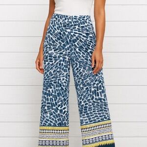 Blue boho abstract wide leg border print pants size S